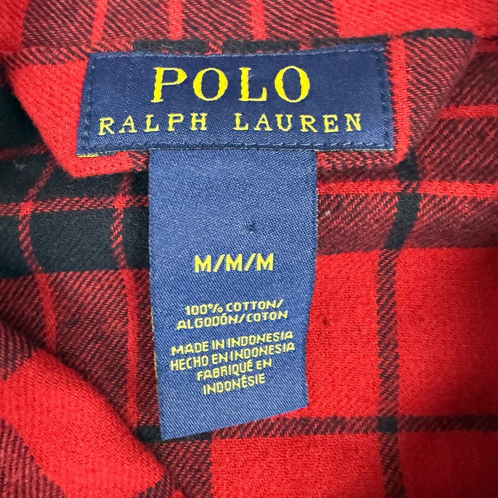 Polo Ralph Lauren Flannel Sleep Shirt Mens Medium Red Black Plaid Pajama Top - Picture 3 of 7